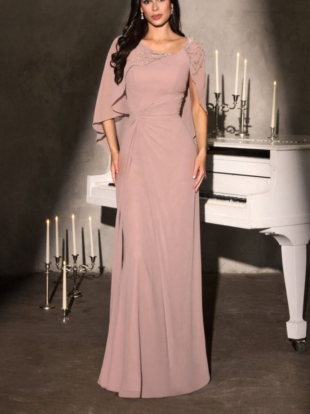 NEW CAPE SLEEVE FORMAL MOTHER OF THE BRIDE/GROOM DRESS. EVENING NAVY BLUE,PINK